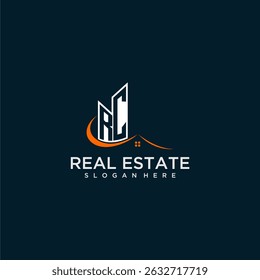 RC initial monogram building and roof logo for real estate with creative circle style design