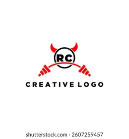 RC initial monogram for fitnes or gym logo with devil style design
