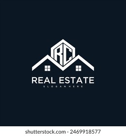 RC initial monogram logo for real estate with creative roof and home image design