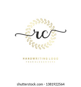RC initial signature logo. handwriting logo template vector,