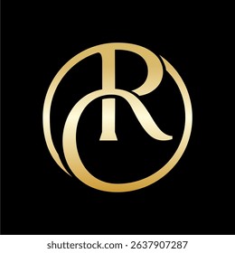 RC initials logo vector in black gold color. RC icon template