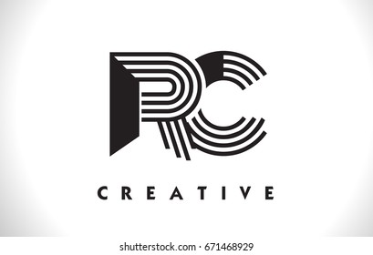RC Letter Logo With Black Lines Design. Line Letter Symbol Vector Illustration