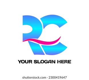 Logo de la letra RC con estilo de color degradado azul sobre fondo blanco. Excelente para el logotipo de su empresa