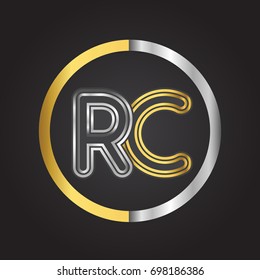 RC Letter logo in a circle. gold and silver colored. Vector design template elements for your business or company identity.