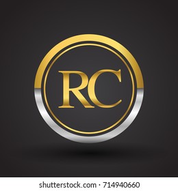 RC Letter logo in a circle, gold and silver colored. Vector design template elements for your business or company identity.