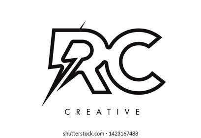 RC Letter Logo Design With Lighting Thunder Bolt. Electric Bolt Letter Logo Vector Illustration.