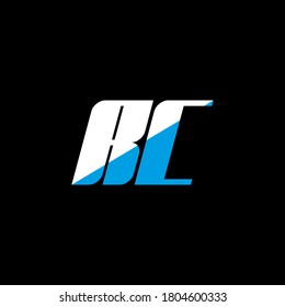RC Creative Initials Letter Logo Konzept. RC-Icon-Design. RC-Symbol auf weißem und blauem Buchstaben, Symbol auf schwarzem Hintergrund