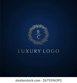 RC letter monogram luxury wedding with creative circle leaf gold