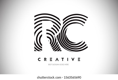 RC Lines Warp Logo Design.Vector Letter Icon Made with Circular Lines.
