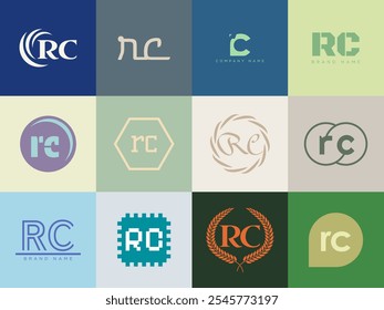 Modelo de empresa do logotipo RC. Letra r e logotipos c. Defina diferentes letras serifas clássicas e texto em negrito moderno com elementos de design. Tipografia inicial da fonte. Coleção de identidade de negócios na moda.