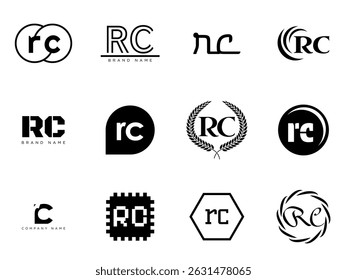 RC logo company template. Letter r and c logotype. Set different classic serif lettering and modern bold text with design elements. Initial font typography. Collection trendy business identity.