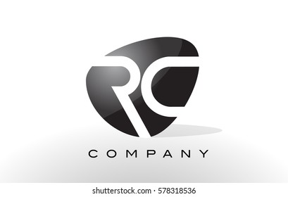 RC Logo. Letter Design Vector with Oval Shape and Black Colors.