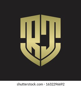 RC Logo monogram with emblem shield shape design isolated gold colors on black background