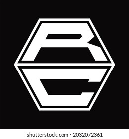 RC Logo monogram with hexagon shape up and down blackground design template