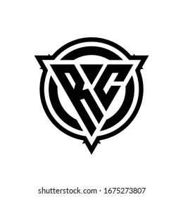 RC logo with triangle shape and circle with outline rounded design template isolated on white background