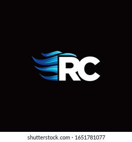 RC-Monogramm-Logo mit Design-Vorlage für blaues Feuer