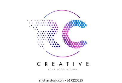 RC R C Pink Magenta Dotted Bubble Letter Logo Design. Dots Lettering Vector Illustration