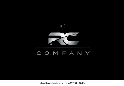 rc r c  silver grey metal metallic alphabet technology company letter logo design vector icon template black background