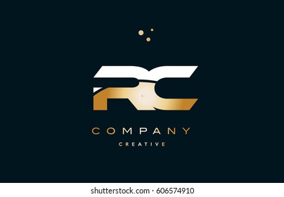rc r c  white yellow gold golden metal metallic luxury alphabet company letter logo design vector icon template
