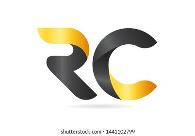 RC R C yellow black alphabet letter logo combination suitable as an icon design for a company or business