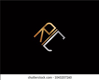 RC square shape Letter logo Design in silver gold color

