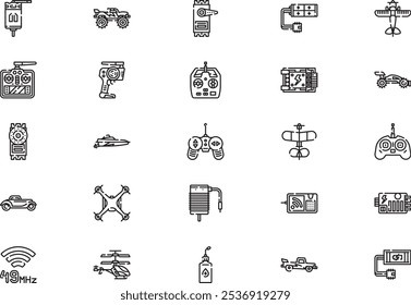 Rc toys icons collection is a vector illustration with editable stroke.
