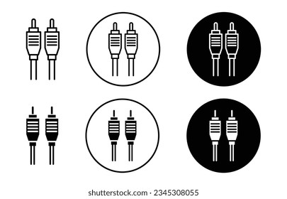 rca cable vector icon set. av rca port cable line icon in black filled and outlined style.