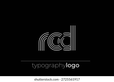 RCD logotipo de tipografia geométrica moderna. Composição moderna e elegante com uma ilustração de logotipo de tipografia monocromática projetada com linhas intrincadas.