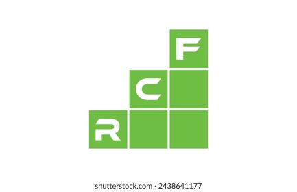 Plantilla del vector del diseño del logotipo financiero de la letra inicial del RCF. economía, crecimiento, metro, rango, ganancia, préstamo, gráfico, finanzas, beneficios, económico, aumento, flecha arriba, grado, crecido, superior, empresa, escala