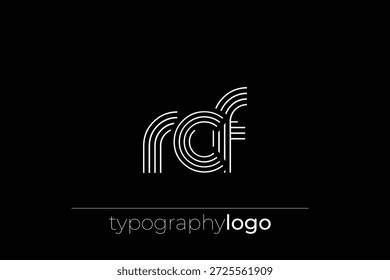 RCF moderno logotipo de tipografia geométrica. Composição moderna e elegante com uma ilustração de logotipo de tipografia monocromática projetada com linhas intrincadas.
