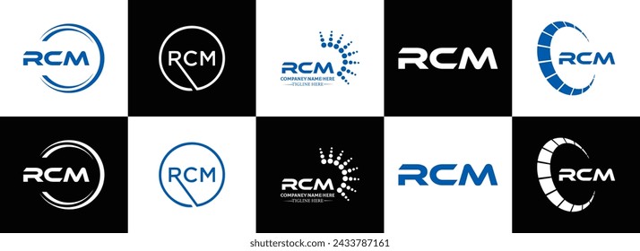 RCM logo. R C M design. White RCM letter. RCM, R C M letter logo design. Initial letter RCM linked circle uppercase monogram logo.
