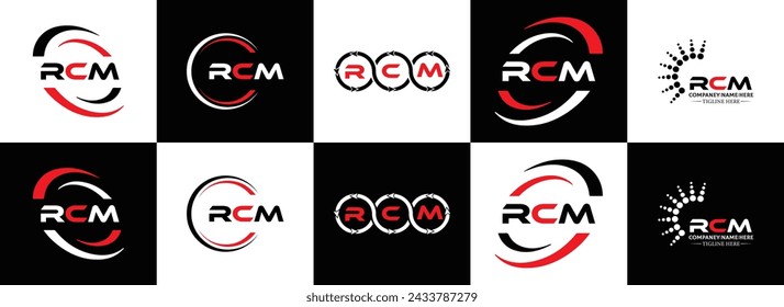 RCM logo. R C M design. White RCM letter. RCM, R C M letter logo design. Initial letter RCM linked circle uppercase monogram logo.
