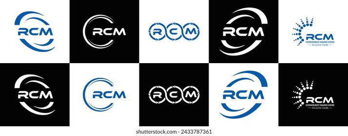 RCM logo. R C M design. White RCM letter. RCM, R C M letter logo design. Initial letter RCM linked circle uppercase monogram logo.