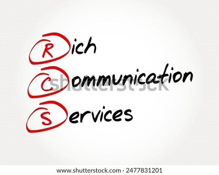 RCS - Rich Communication Services, it is a communication protocol aimed at enhancing traditional SMS with more advanced messaging features, acronym text concept background