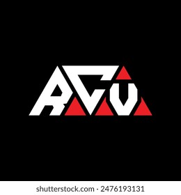 RCV triangle letter logo design with triangle shape. RCV triangle logo design monogram. RCV triangle vector logo template with red color. RCV triangular logo Simple, Elegant, and Luxurious design.