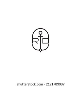 RD creative letter logo design in anchor concept with high quality professional design that will print well across any print media