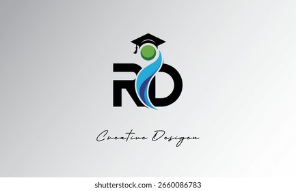 RD Creative Letter Logo with Graduation Cap and Abstract Human – Modern Education and Learning Symbol Design