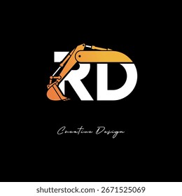 RD Excavator Arm Construction Logo - Bold Industrial Letter mark Design for Heavy Equipment, Contractor Branding and Modern Engineering Identity	
