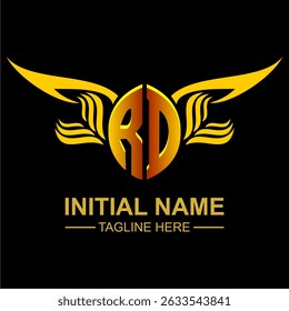 RD Golden Wing Emblem Logo with elegant gold wings, sleek and modern design. Ideal for branding, creative projects, luxury businesses, or artistic ventures.