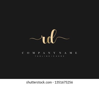 RD initial handwriting logo template with luxury color vector.