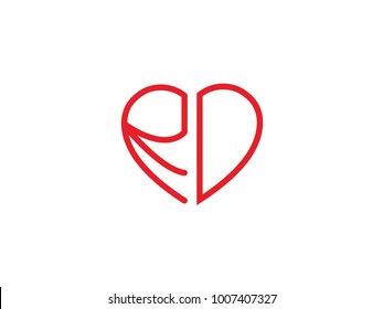 RD initial heart shape red colored logo