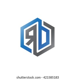 RD initial letters looping linked hexagon logo black gray blue