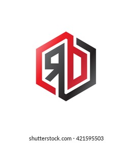 RD initial letters looping linked hexagon logo red black