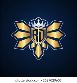 RD initial letters monogram logo for gaming with shield and eagle wing