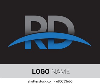 RD initial logo company name colored grey and blue swoosh design.
