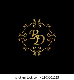 RD Initial logo. Ornament ampersand monogram golden logo black background