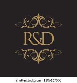 RD Initial logo. Ornament ampersand monogram golden logo black background