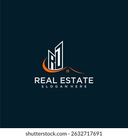 Edificio inicial del monograma del RD y logotipo del tejado para las propiedades inmobiliarias con diseño creativo del estilo del círculo