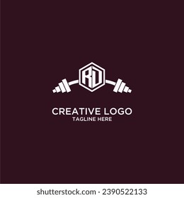 RD initial monogram for fitnes or gym logo with creative shield and barbell design