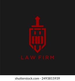 Monograma inicial de RD para bufete de abogados con Imagen de logotipo de espada y escudo